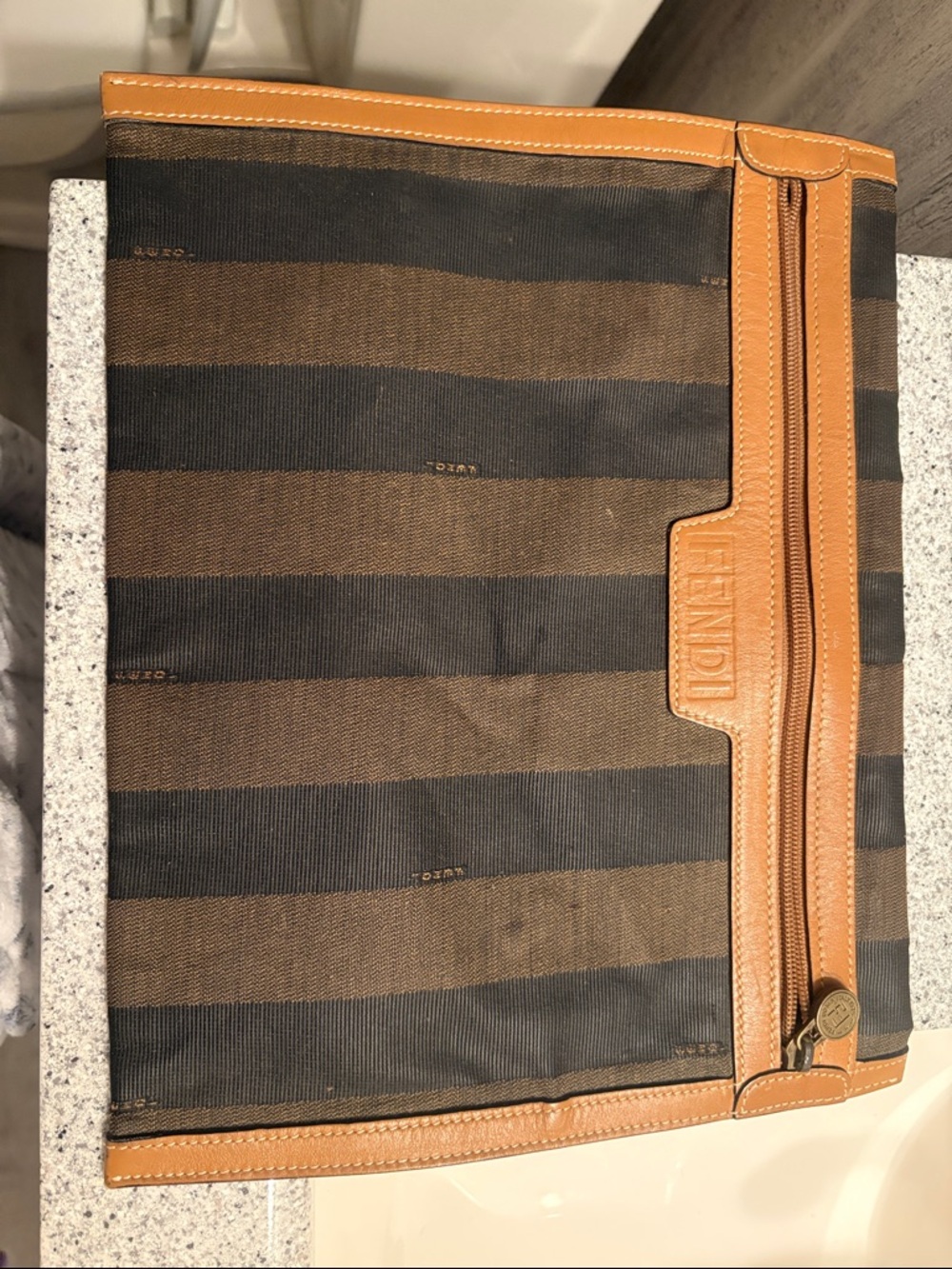 Fendi Brown & Tan Striped Canvas Document/File Carrier - Picture 1 of 4